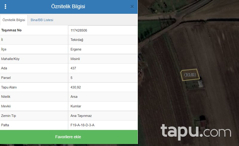 Tekirdağ Ergene Misinli'de 430 m2 İmarlı Arsa
