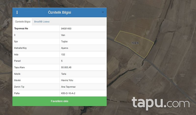 Van Tuşba Ayanıs'da Yatırımlık 50 Dönüm Tarla