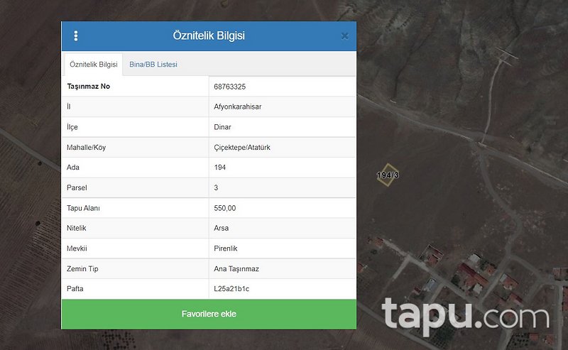 Afyonkarahisar Dinar'da 550 m2 Arsa