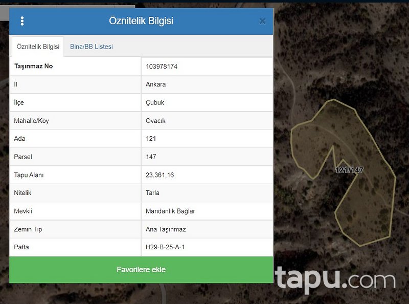 Ankara Çubuk Ovacık'ta Yatırımlık 23 Dönüm Tarla