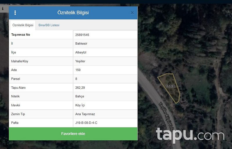 Balıkesir Altıeylül Yeşiller'de 262 m2 Bahçe