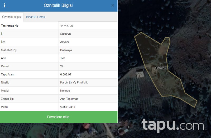 Sakarya Akyazı Ballıkaya Mahallesi'nde Kargir Ev ve Fındıklık