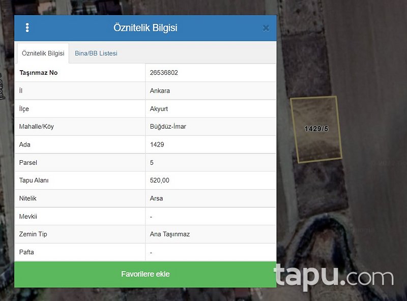 Ankara Akyurt'ta 520 m2 Arsa