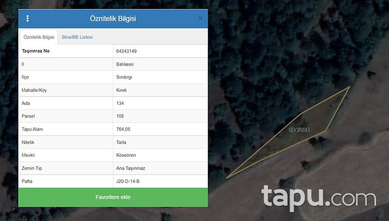 Balıkesir Sındırgı'da 764 m2 Tarla
