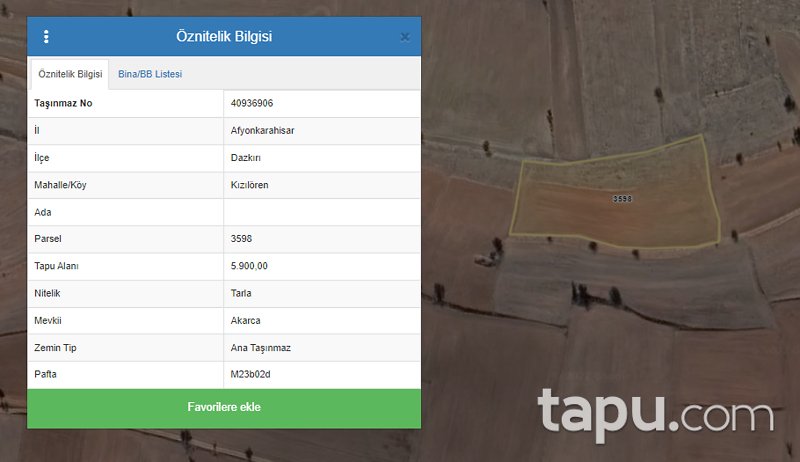 Afyonkarahisar Dazkırı Kızılören Köyü'nde 6 Dönüm Tarla (1695)