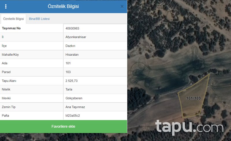 Afyon Dazkırı Hisaralan Mahallesi'nde 2525 m2 Tarla (1705)