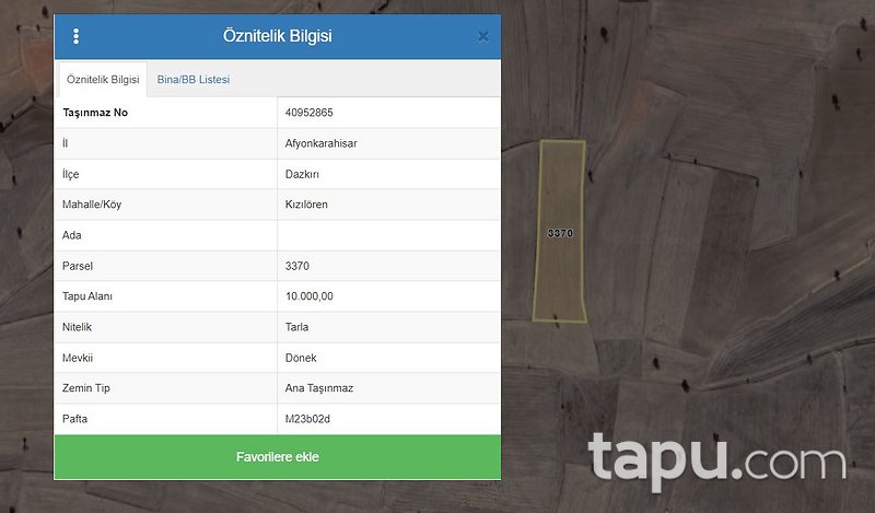 Afyon Dazkırı Kızılören Mahallesi'nde 10 Dönüm Tarla (1708)