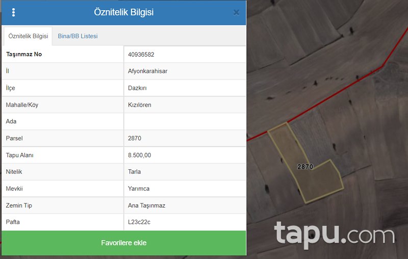 Afyonkarahisar Dazkırı Kızılören'de 8,5 Dönüm Tarla (1707)