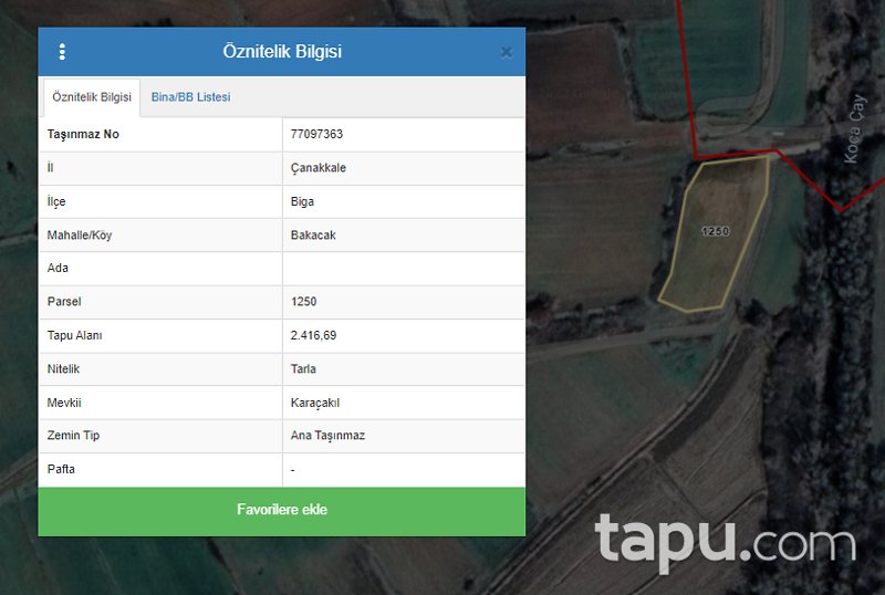 Çanakkale Biga'da 2416 m2 Tarla