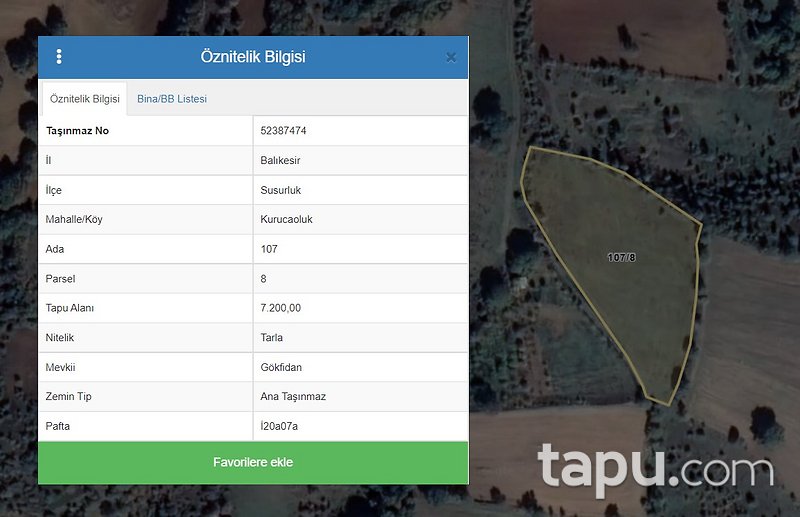 Balıkesir Kurucaoluk Köyünde 7.200 m2 Tarla