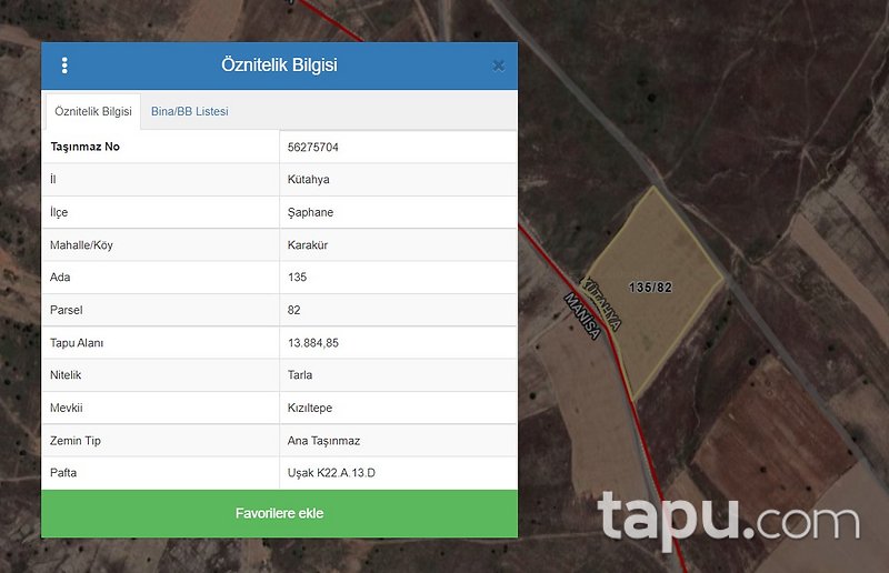 Kütahya Karakür'de Yatırımlık 13.884 m2 Tarla