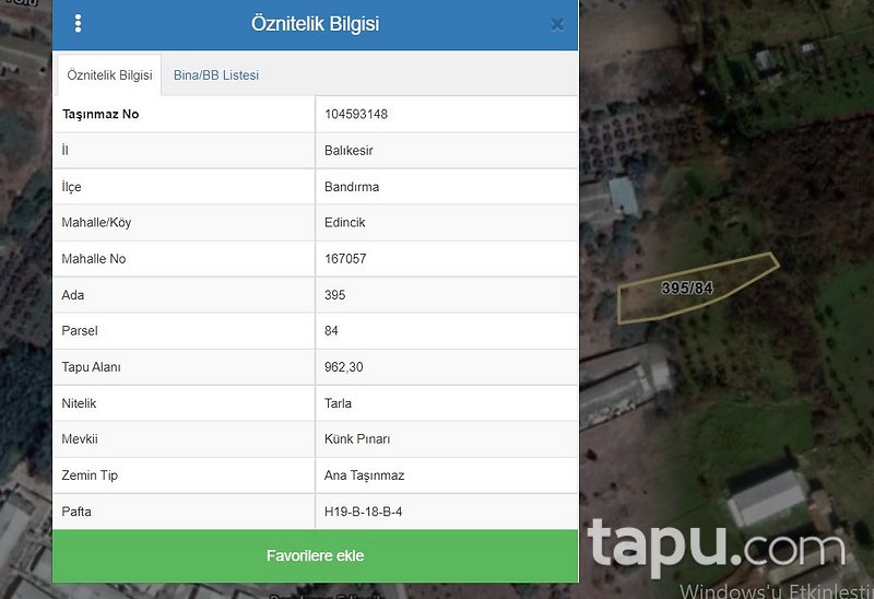 Bandırma Edincik Mahallesi'nde Yerleşim Yerine Yakın 962 m2 Tarla