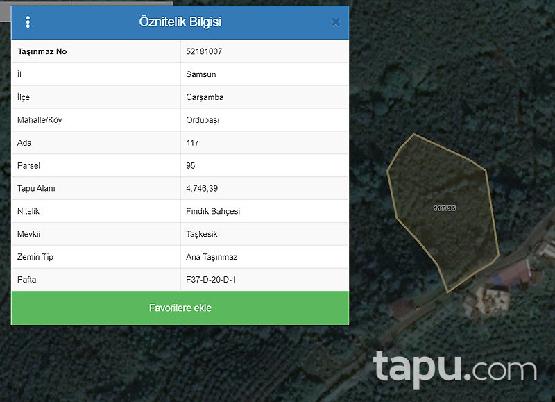 Çarşamba Ordubaşı Mahallesi'nde 4746 m2 Fındık Bahçesi
