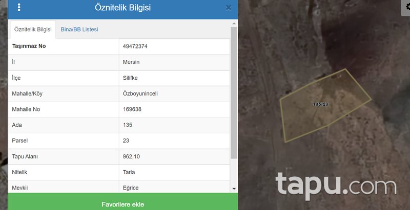 Mersin Silifke'de 962 m2 Yatırımlık Tarla