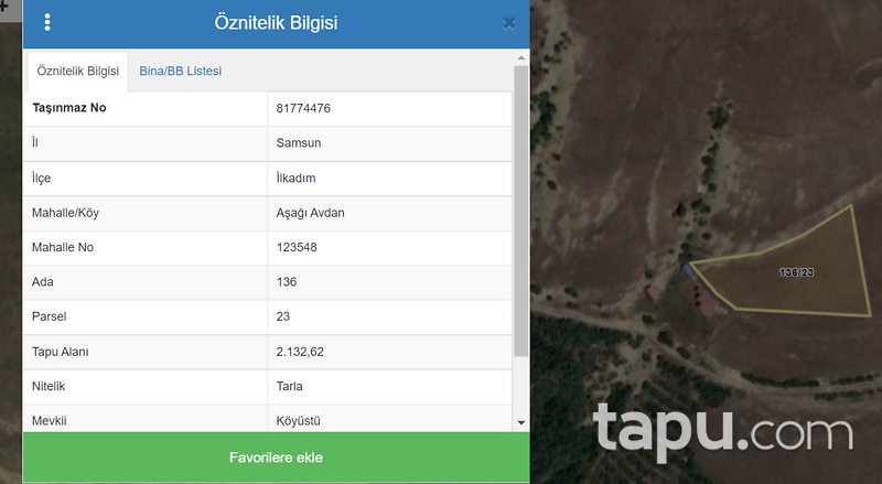 Samsun İlkadım Aşağı Avdan Köyü'nde 2.132 m2 Tarla