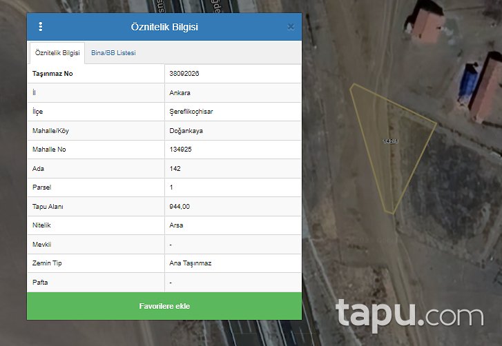 Ankara Niğde Otoyolu Üzerinde 944 m2 Arsa