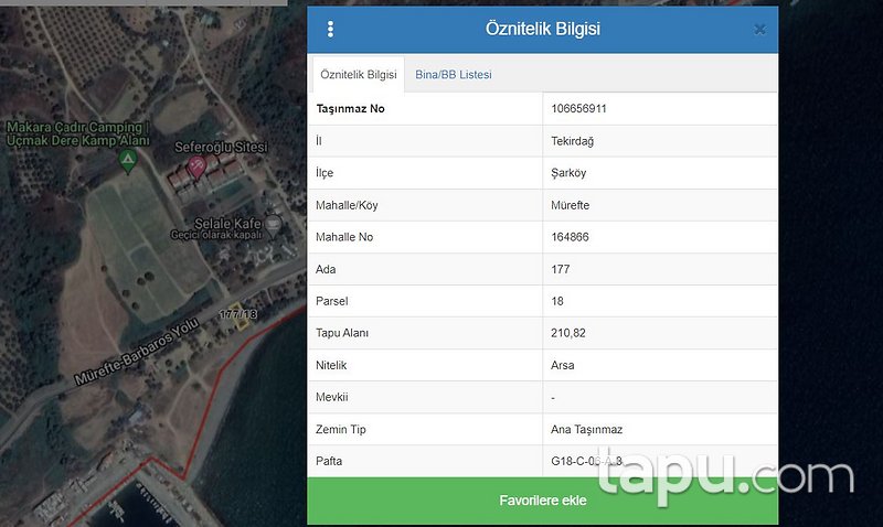Şarköy Mürefte'de Limana Yakın 210 m2 Arsa