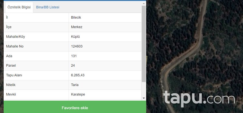 Bilecik Merkez Küplü'de 6 Dönüm Tarla