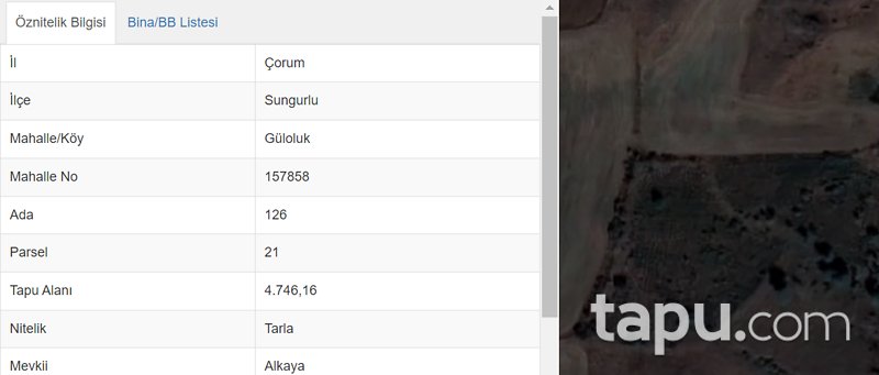 Çorum Sungurlu Güloluk Alkaya Mevkiinde 4.746 m2 Tarla