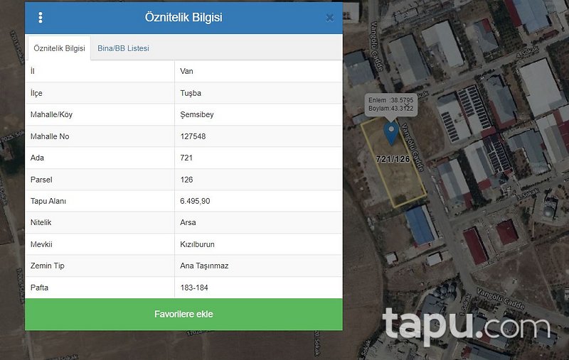 Van Tuşba Şemsibey Mahallesi'nde Sanayi İmarlı Arsa