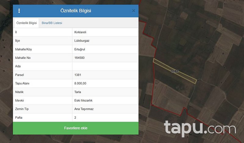 Lüleburgaz Ertuğrul Mahallesi'nde 8 Dönüm Tarla