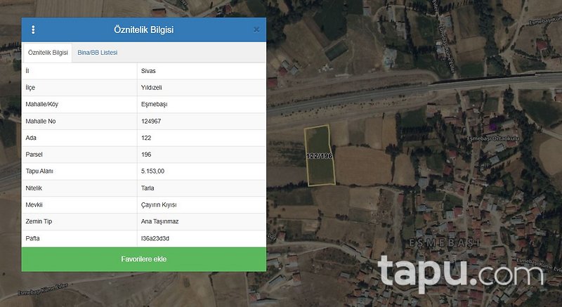 Sivas Yıldızeli Eşmebaşı'nda Hisseli 1.288 m2 Tarla (AS-02625)