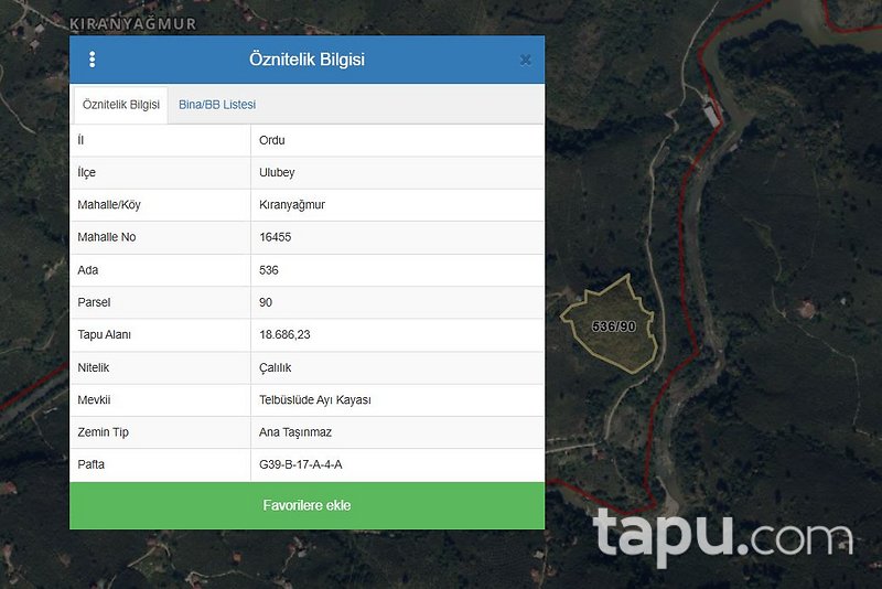 Ordu Ulubey'de Hisseli 7.396 m2 Çalılık