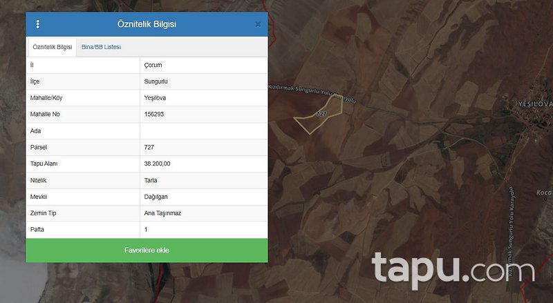 Çorum Sungurlu Yeşilova'da Hisseli 19 Dönüm Tarla