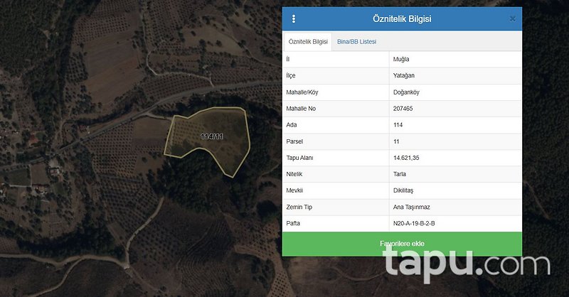 Muğla Yatağan Doğanköy'de 14.621 m2 Tarla