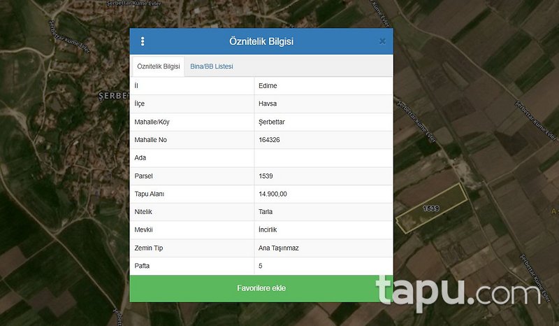 Edirne Havsa Şerbettar'de 15 Dönüm Tarla