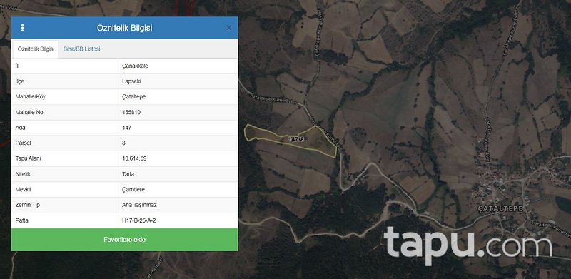 Lapseki Çataltepe'de Hisseli 9 Dönüm Tarla