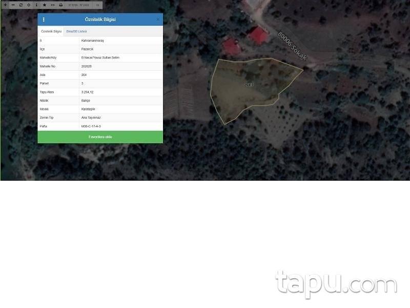 Kahramanmaraş Pazarcık'ta 3.294 m2 Bahçe (AS-02950)