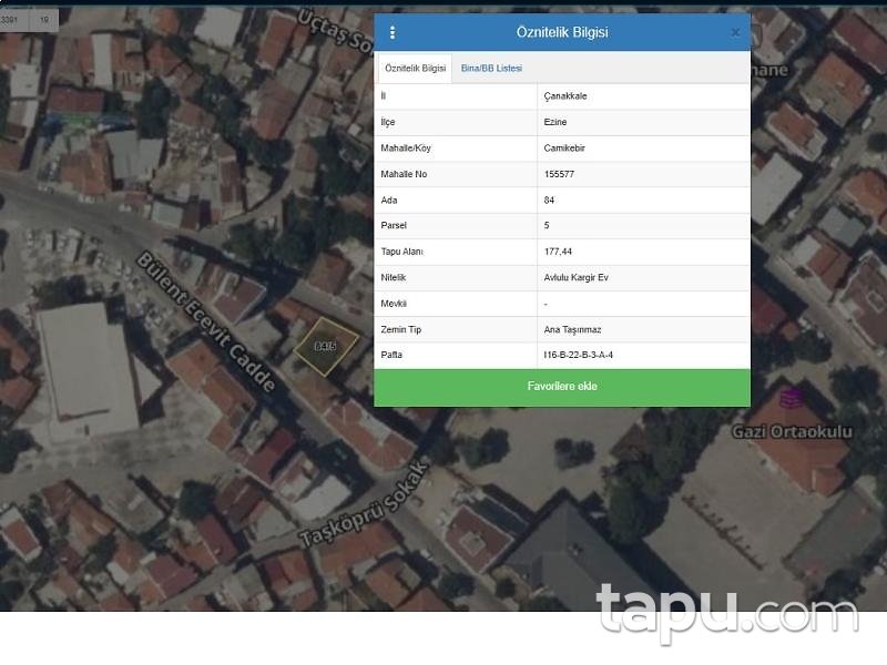 Ezine Camikebir Mahallesi'nde Hisseli 2 Adet Tek Katlı Kargir Yapı (BS-01075)