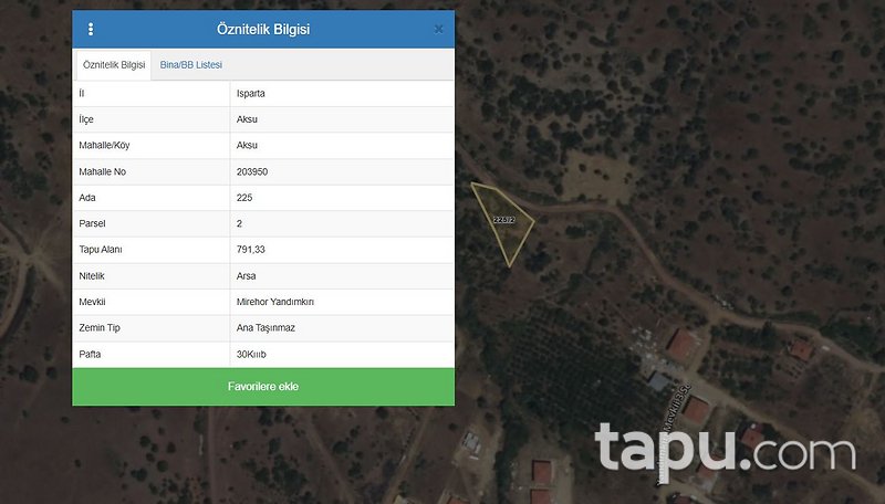 Isparta Aksu'da 791 m2 Konut İmarlı Arsa