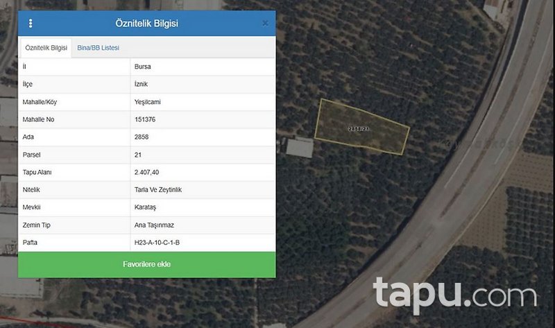 Bursa İznik'te Hisseli 413 m2 Tarla Ve Zeytinlik