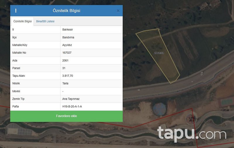 Bandırma Ayyıldız'da Yarı Hisseli 1.908 m2 Tarla