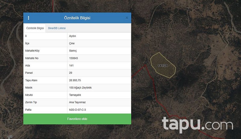 Aydın Çine Sarnıç'ta Hisseli 15 Dönüm Zeytinlik (1552)