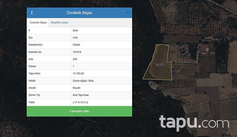 Urla Özbek’te Yatırım Potansiyelli 13.183 m2 Zeytin Ağaçlı Tarla