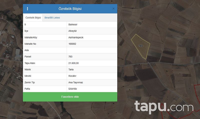 Balıkesir Altıeylül Aslıhantepecik Mahallesi'nde Hisseli 7200 m2 Tarla (1094)