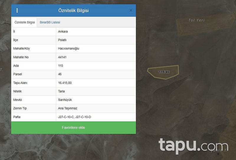 Polatlı Hacıosmanoğlu Mahallesi'nde 16.415 m2 Tarla