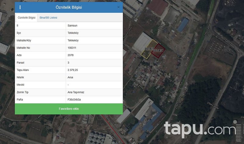 Samsun Tekkeköy 1723. Cadde'sinde 2.379 m2 Sanayi İmarlı Arsa
