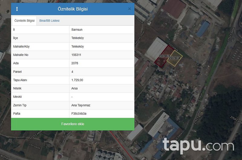 Samsun Tekkeköy 1723. Cadde'sinde 1.729 m2 Sanayi İmarlı Arsa