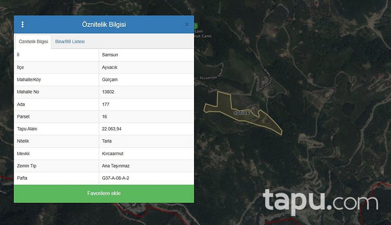 Samsun Ayvacık Gürçam'da 22 Dönüm Tarla(303910)