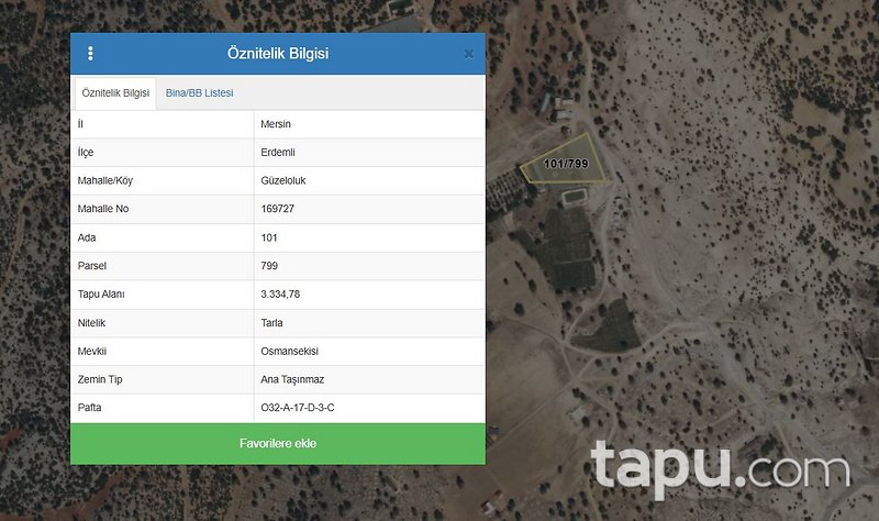 Erdemli Güzeloluk 3.334 m2 Tarla
