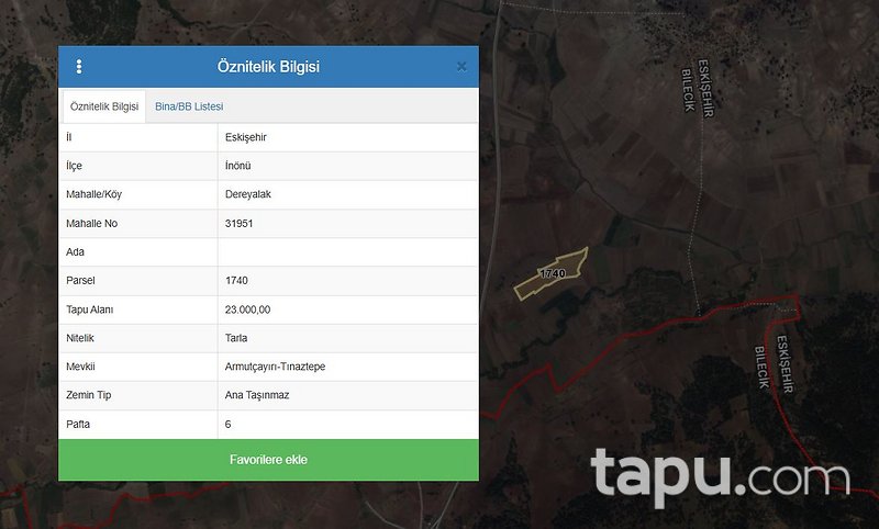 Eskişehir İnönü Dereyalak Mahallesi'nde Hisseli 17 Dönüm Tarla