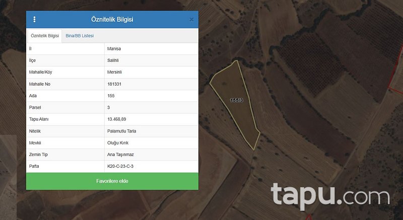 Manisa Salihli Mersinli'de 13.468 m2 Palamutlu Tarla