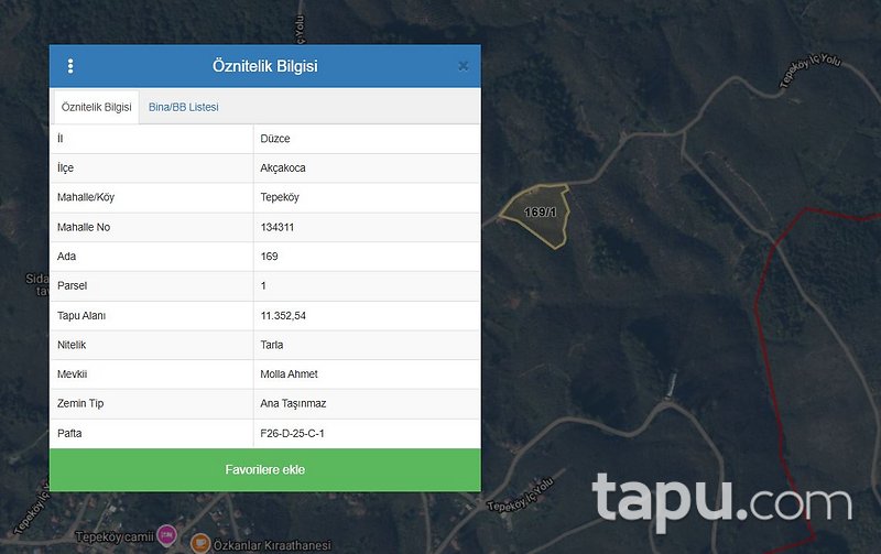 Düzce Akçakoca Tepeköy'de Hisseli 5676 m2 tarla