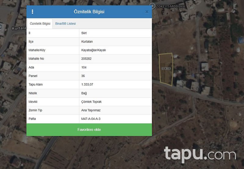 Siirt Kurtalan Kayabağlar/Kayalı'da 1.333 m2 Bağ