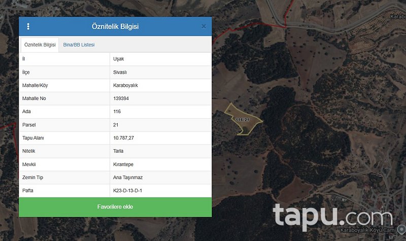 Uşak Sivaslı'da 10.787 m2 Tarla