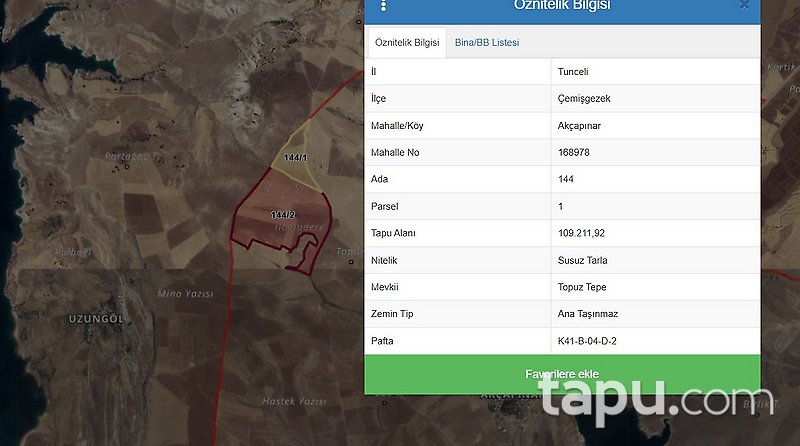 Tunceli Çemişgezek Akçapınar'da Hisseli 2 Dönüm Tarla